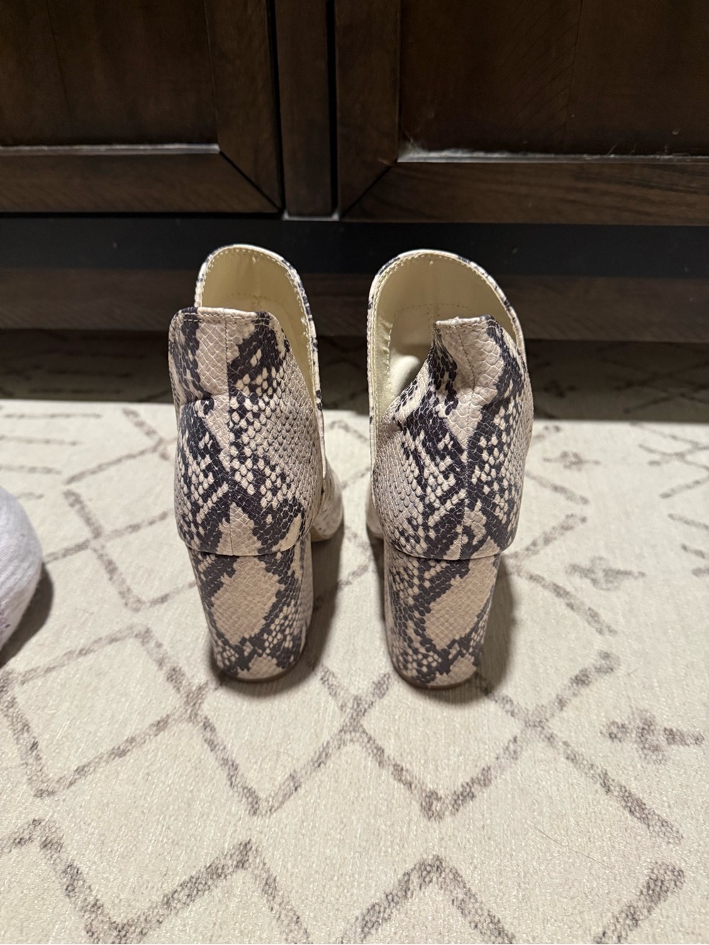 Steve Madden Snakeskin Block Heel Booties - Beige & Black